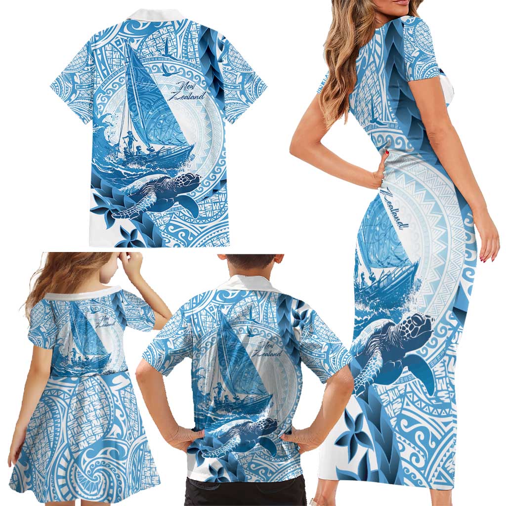 New Zealand Sailing Family Matching Short Sleeve Bodycon Dress and Hawaiian Shirt Aotearoa Yacht Racing - Born To Sail LT14 - Polynesian Pride