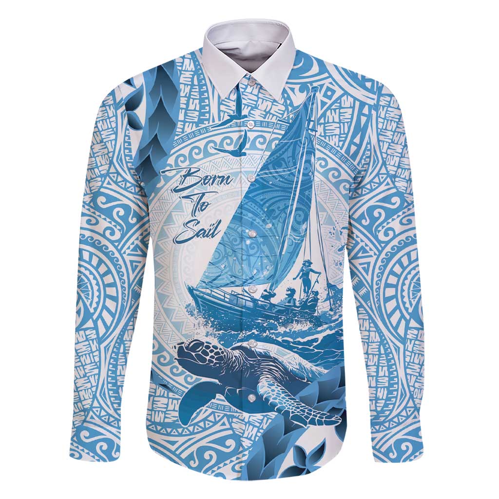 New Zealand Sailing Family Matching Short Sleeve Bodycon Dress and Hawaiian Shirt Aotearoa Yacht Racing - Born To Sail LT14 Dad's Shirt - Long Sleeve Blue - Polynesian Pride