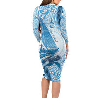 New Zealand Sailing Long Sleeve Bodycon Dress Aotearoa Yacht Racing - Born To Sail LT14 - Polynesian Pride