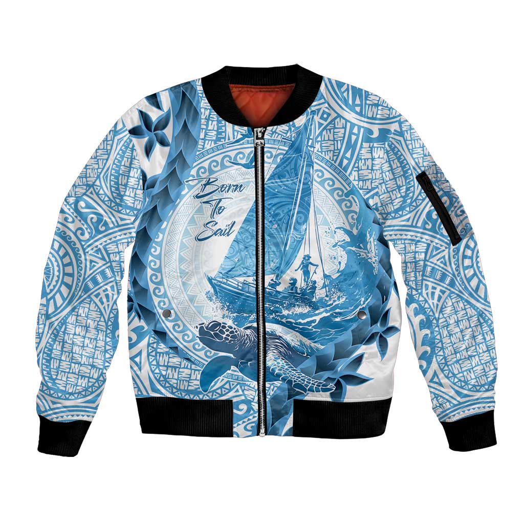 New Zealand Sailing Sleeve Zip Bomber Jacket Aotearoa Yacht Racing - Born To Sail LT14 Unisex Blue - Polynesian Pride