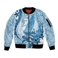 New Zealand Sailing Sleeve Zip Bomber Jacket Aotearoa Yacht Racing - Born To Sail LT14 Unisex Blue - Polynesian Pride