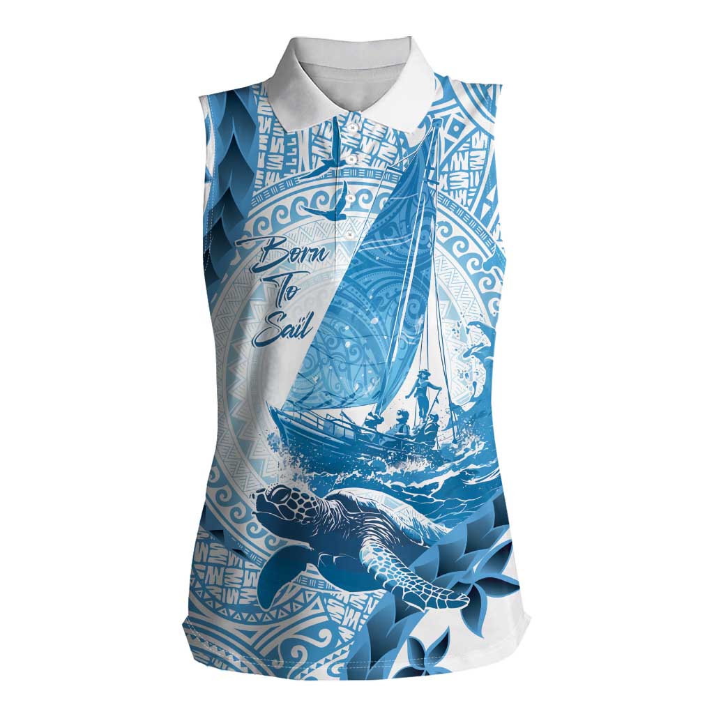 New Zealand Sailing Women Sleeveless Polo Shirt Aotearoa Yacht Racing - Born To Sail LT14 Female Blue - Polynesian Pride