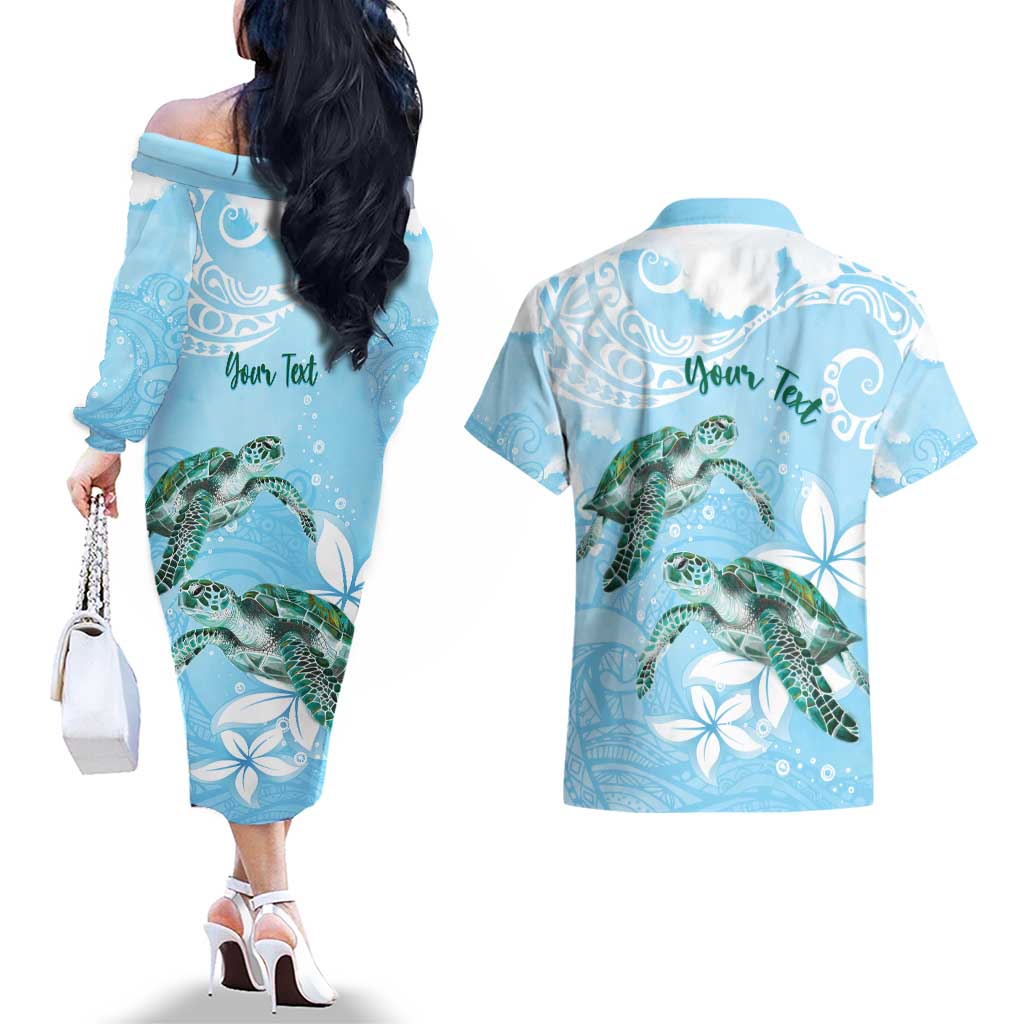 Personalised Polynesia Valentine's Day Couples Matching Off The Shoulder Long Sleeve Dress and Hawaiian Shirt SeaTurtle Couple Polynesian - Fairy Sparkles Color