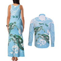 Personalised Polynesia Valentine's Day Couples Matching Tank Maxi Dress and Long Sleeve Button Shirt SeaTurtle Couple Polynesian - Fairy Sparkles Color