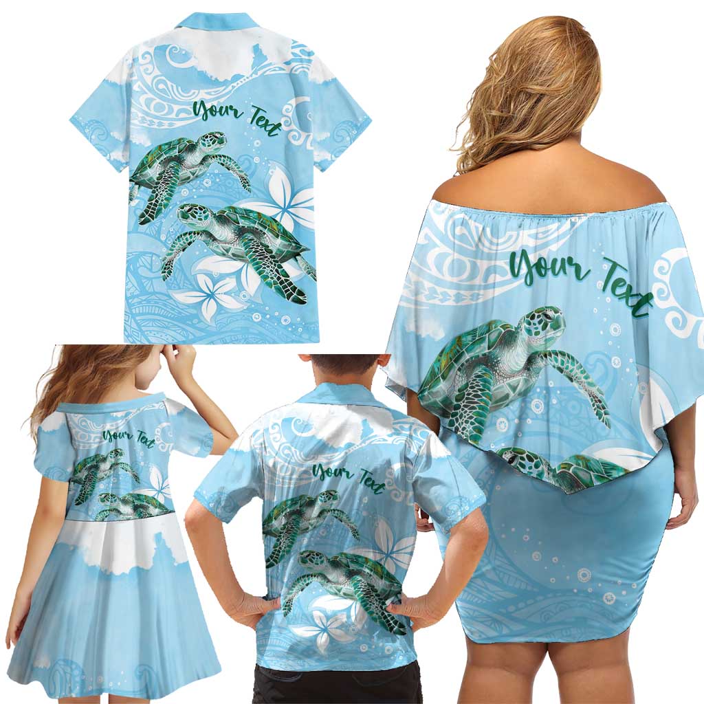 Personalised Polynesia Valentine's Day Family Matching Off Shoulder Short Dress and Hawaiian Shirt SeaTurtle Couple Polynesian - Fairy Sparkles Color