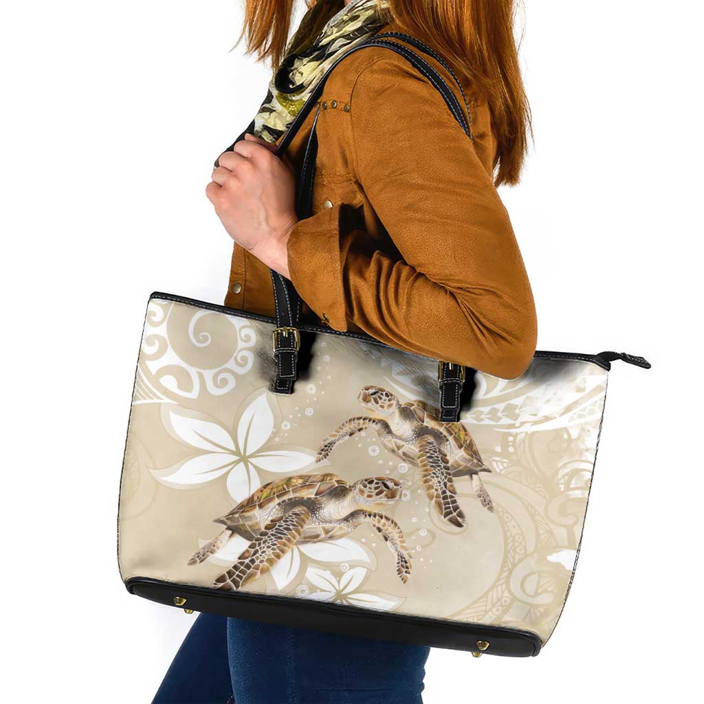 Happy Valentine's Day Polynesia Leather Tote Bag SeaTurtle Couple Polynesian - Pollinate Color