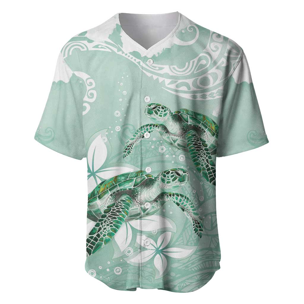 Happy Valentine's Day Polynesia Baseball Jersey SeaTurtle Couple Polynesian - Green Lester Color