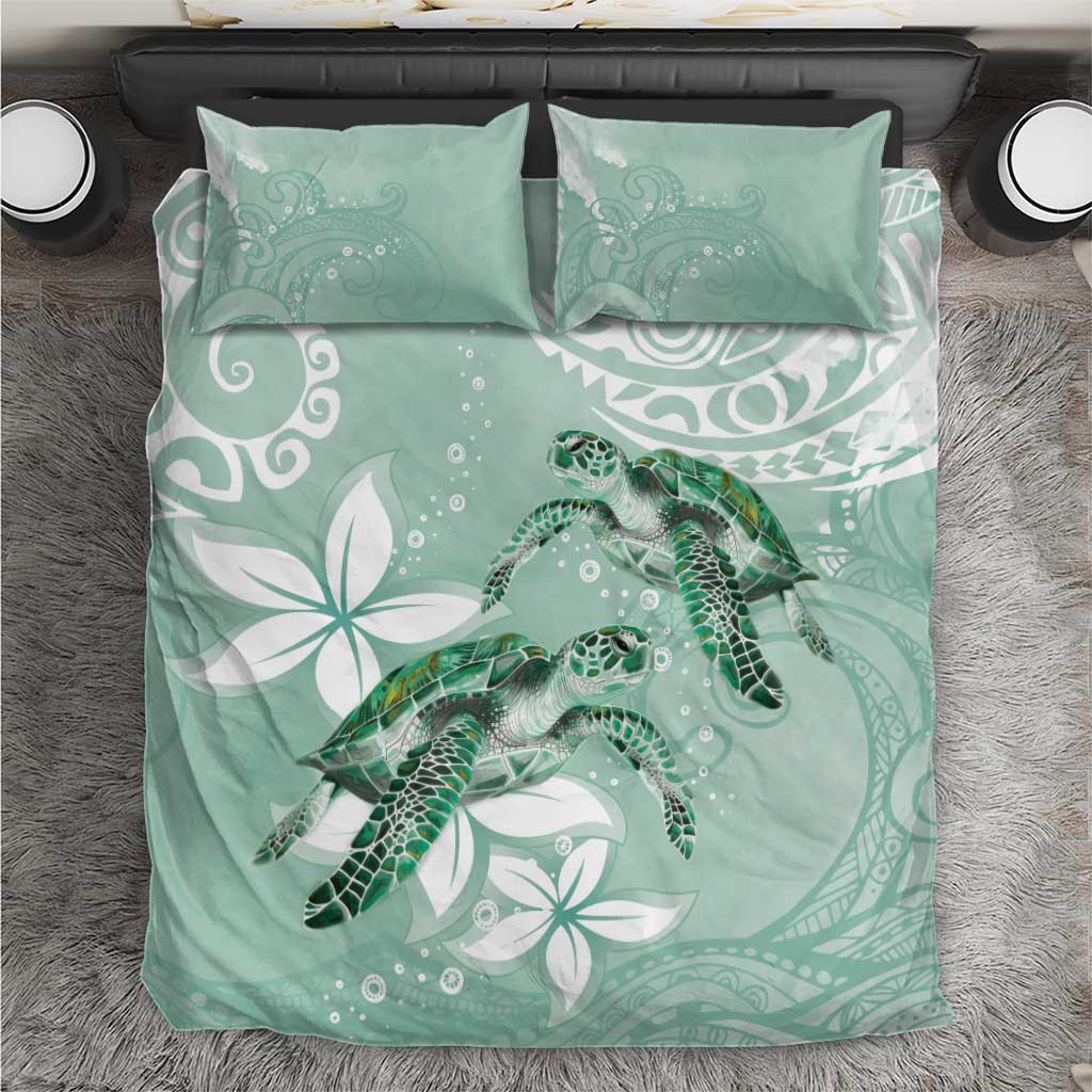 Happy Valentine's Day Polynesia Bedding Set SeaTurtle Couple Polynesian - Green Lester Color