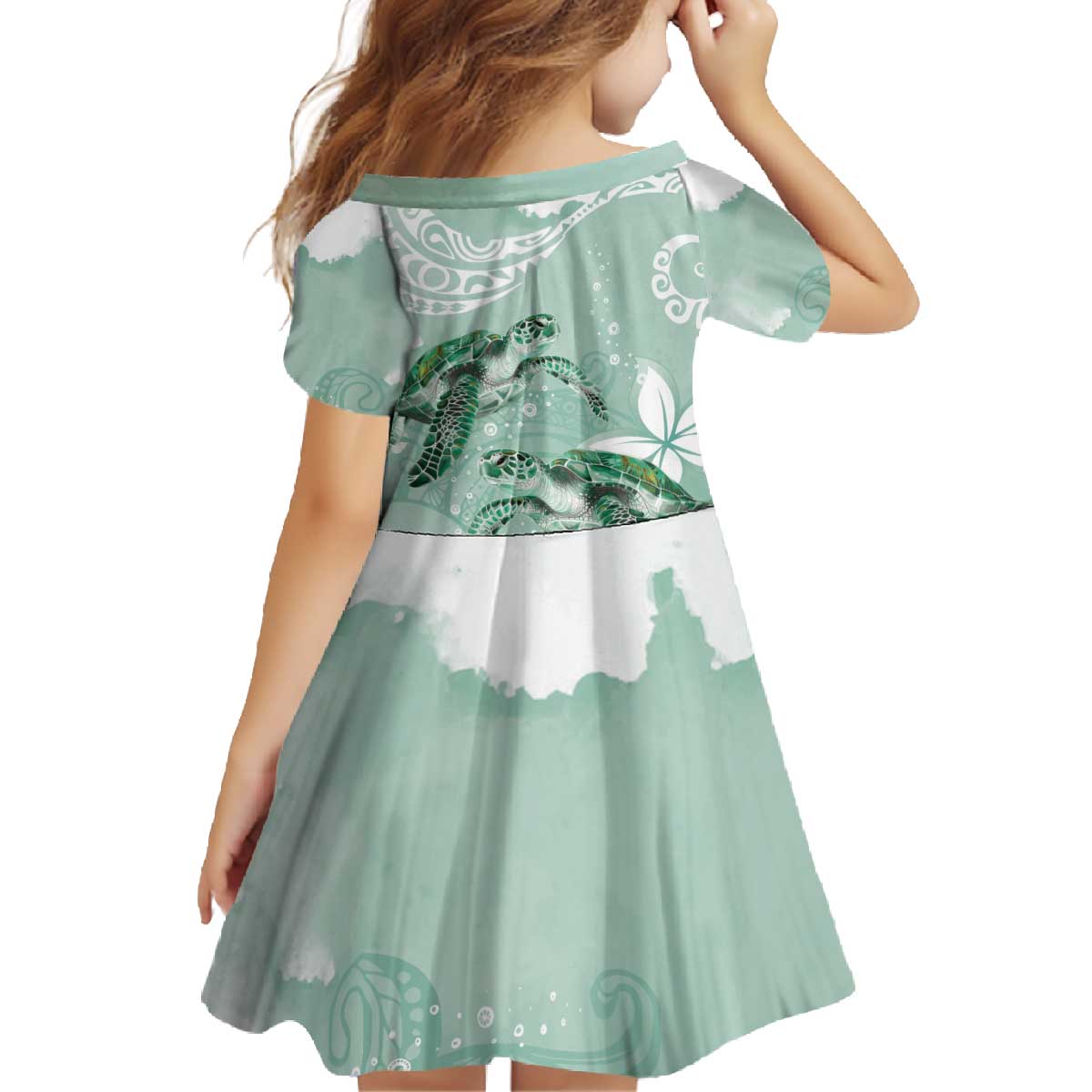 Happy Valentine's Day Polynesia Family Matching Off The Shoulder Long Sleeve Dress and Hawaiian Shirt SeaTurtle Couple Polynesian - Green Lester Color