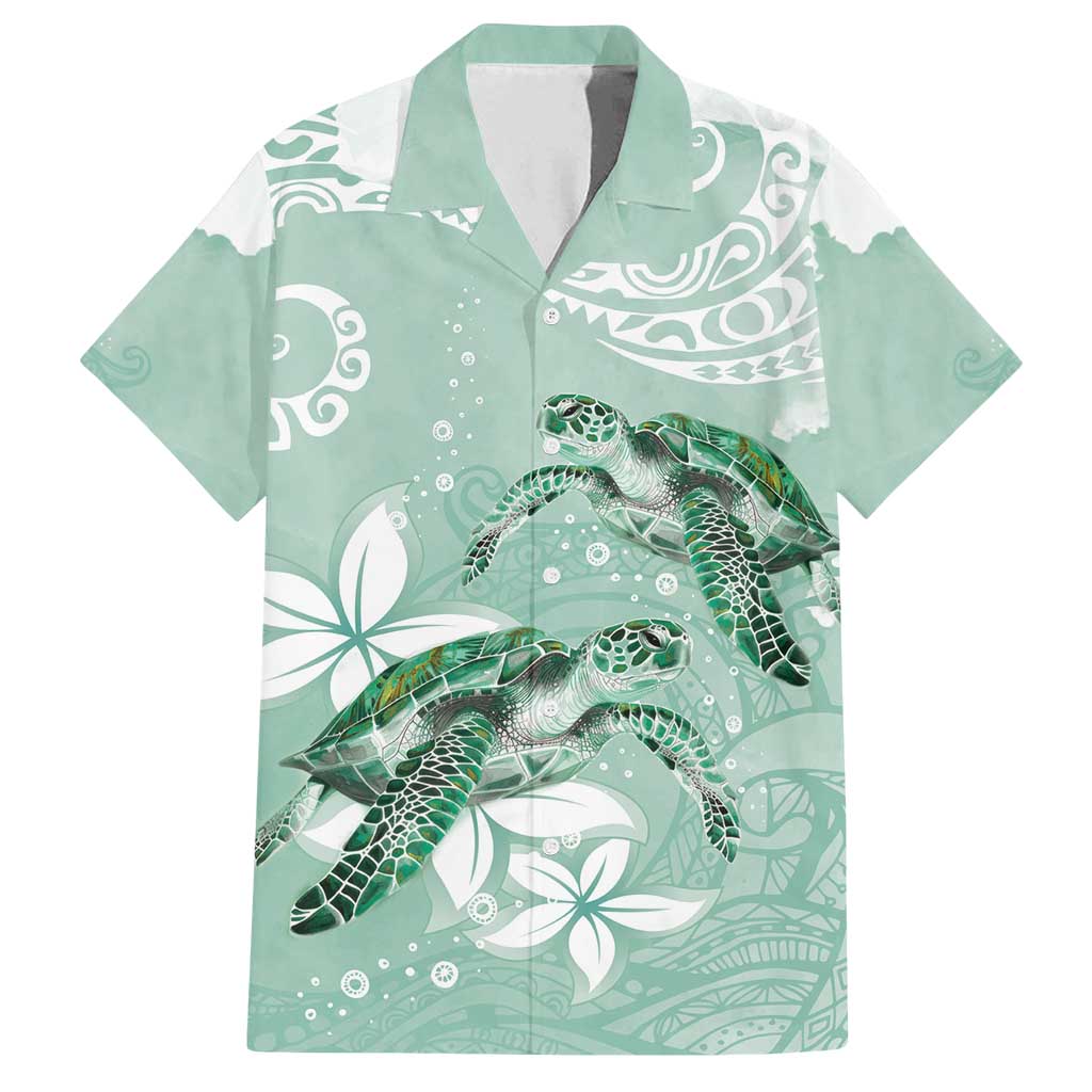 Happy Valentine's Day Polynesia Family Matching Off Shoulder Short Dress and Hawaiian Shirt SeaTurtle Couple Polynesian - Green Lester Color