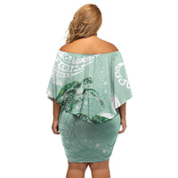 Happy Valentine's Day Polynesia Family Matching Off Shoulder Short Dress and Hawaiian Shirt SeaTurtle Couple Polynesian - Green Lester Color