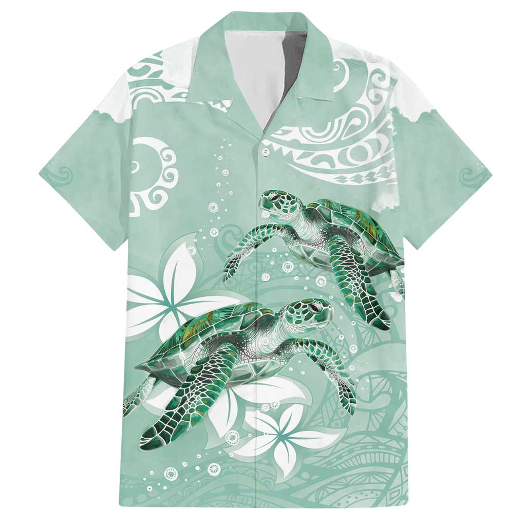 Happy Valentine's Day Polynesia Family Matching Short Sleeve Bodycon Dress and Hawaiian Shirt SeaTurtle Couple Polynesian - Green Lester Color
