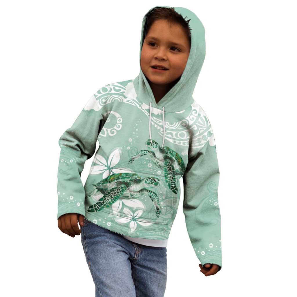Happy Valentine's Day Polynesia Kid Hoodie SeaTurtle Couple Polynesian - Green Lester Color