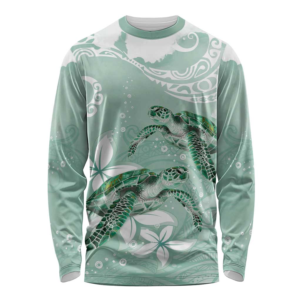 Happy Valentine's Day Polynesia Long Sleeve Shirt SeaTurtle Couple Polynesian - Green Lester Color