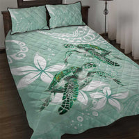 Happy Valentine's Day Polynesia Quilt Bed Set SeaTurtle Couple Polynesian - Green Lester Color