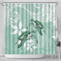 Happy Valentine's Day Polynesia Shower Curtain SeaTurtle Couple Polynesian - Green Lester Color