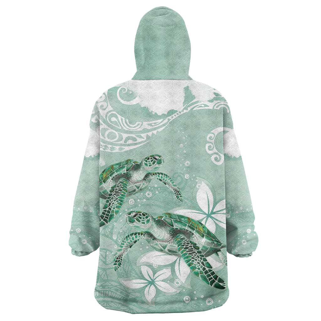 Happy Valentine's Day Polynesia Wearable Blanket Hoodie SeaTurtle Couple Polynesian - Green Lester Color