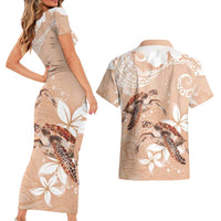 Happy Valentine's Day Polynesia Couples Matching Short Sleeve Bodycon Dress and Hawaiian Shirt SeaTurtle Couple Polynesian - Desert Sand Color
