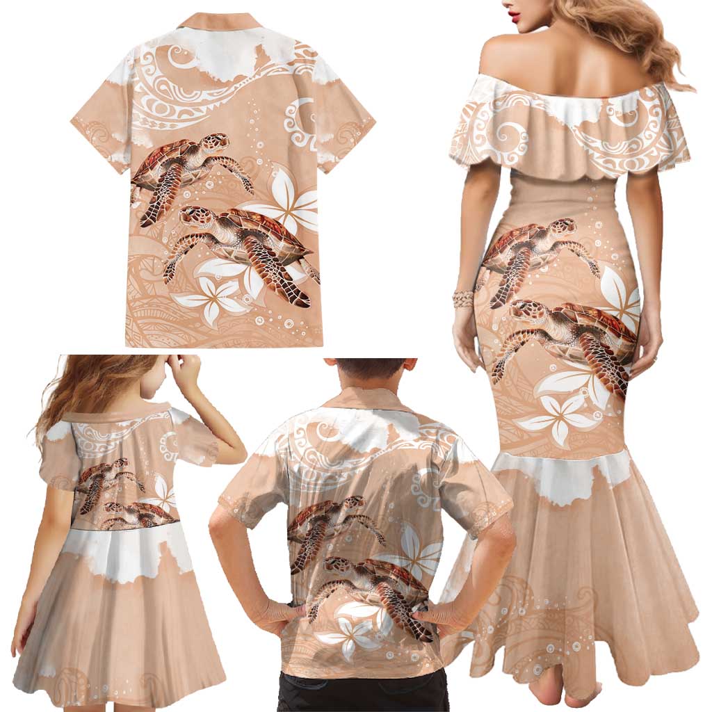 Happy Valentine's Day Polynesia Family Matching Mermaid Dress and Hawaiian Shirt SeaTurtle Couple Polynesian - Desert Sand Color