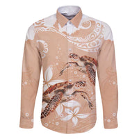 Happy Valentine's Day Polynesia Family Matching Short Sleeve Bodycon Dress and Hawaiian Shirt SeaTurtle Couple Polynesian - Desert Sand Color