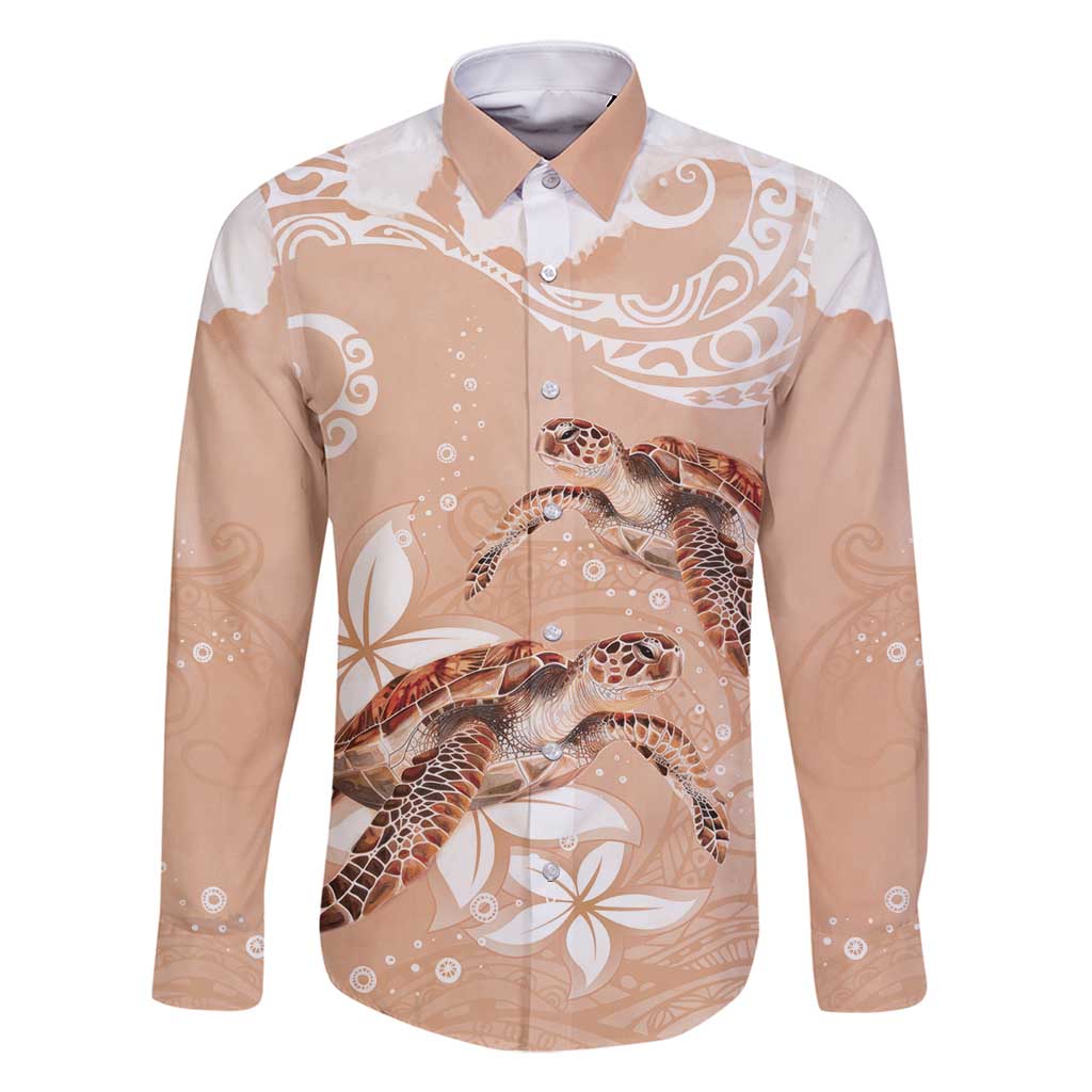 Happy Valentine's Day Polynesia Family Matching Tank Maxi Dress and Hawaiian Shirt SeaTurtle Couple Polynesian - Desert Sand Color