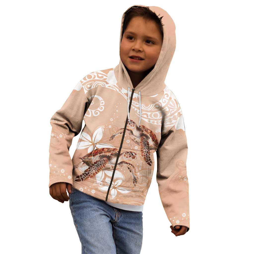 Happy Valentine's Day Polynesia Kid Hoodie SeaTurtle Couple Polynesian - Desert Sand Color