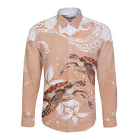 Happy Valentine's Day Polynesia Long Sleeve Button Shirt SeaTurtle Couple Polynesian - Desert Sand Color