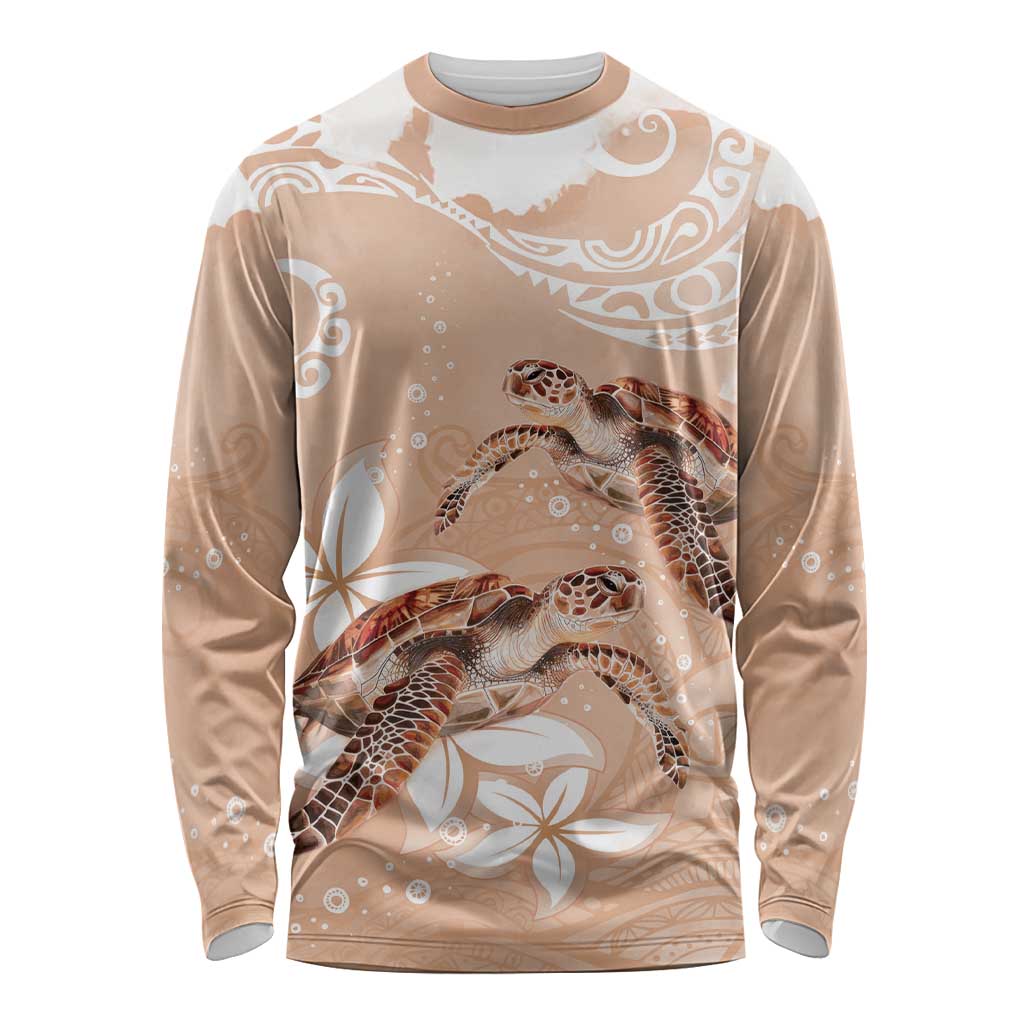 Happy Valentine's Day Polynesia Long Sleeve Shirt SeaTurtle Couple Polynesian - Desert Sand Color