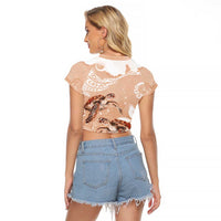 Happy Valentine's Day Polynesia Raglan Cropped T Shirt SeaTurtle Couple Polynesian - Desert Sand Color