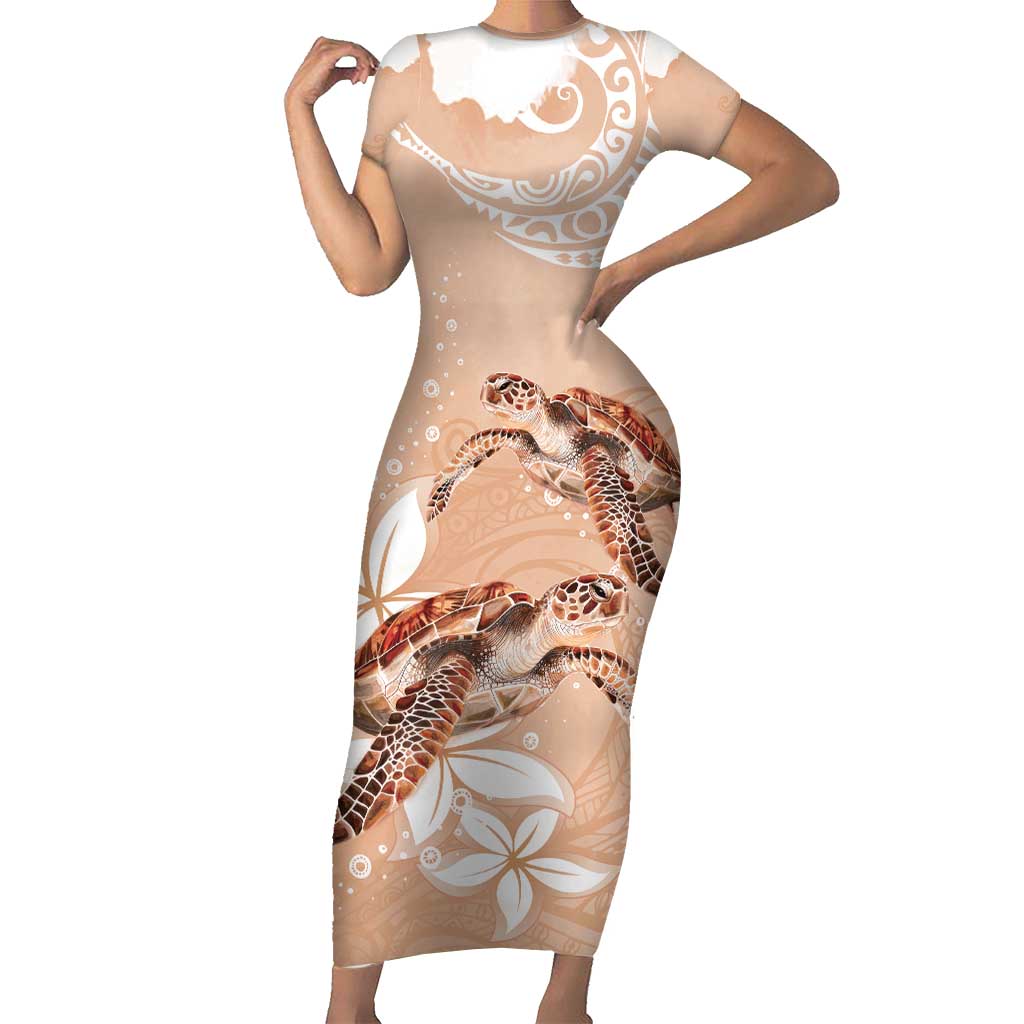 Happy Valentine's Day Polynesia Short Sleeve Bodycon Dress SeaTurtle Couple Polynesian - Desert Sand Color