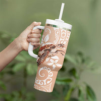 Happy Valentine's Day Polynesia Tumbler With Handle SeaTurtle Couple Polynesian - Desert Sand Color