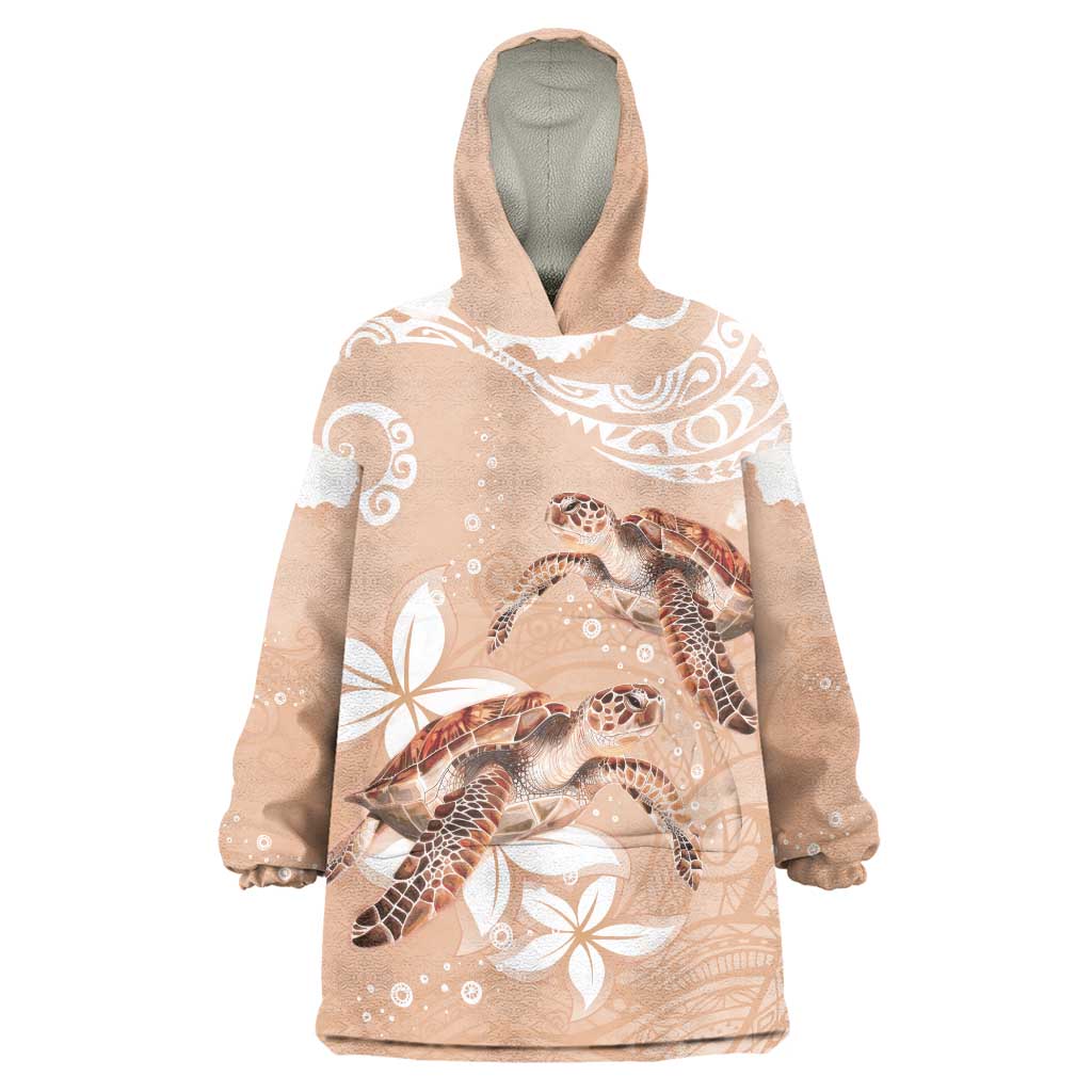 Happy Valentine's Day Polynesia Wearable Blanket Hoodie SeaTurtle Couple Polynesian - Desert Sand Color