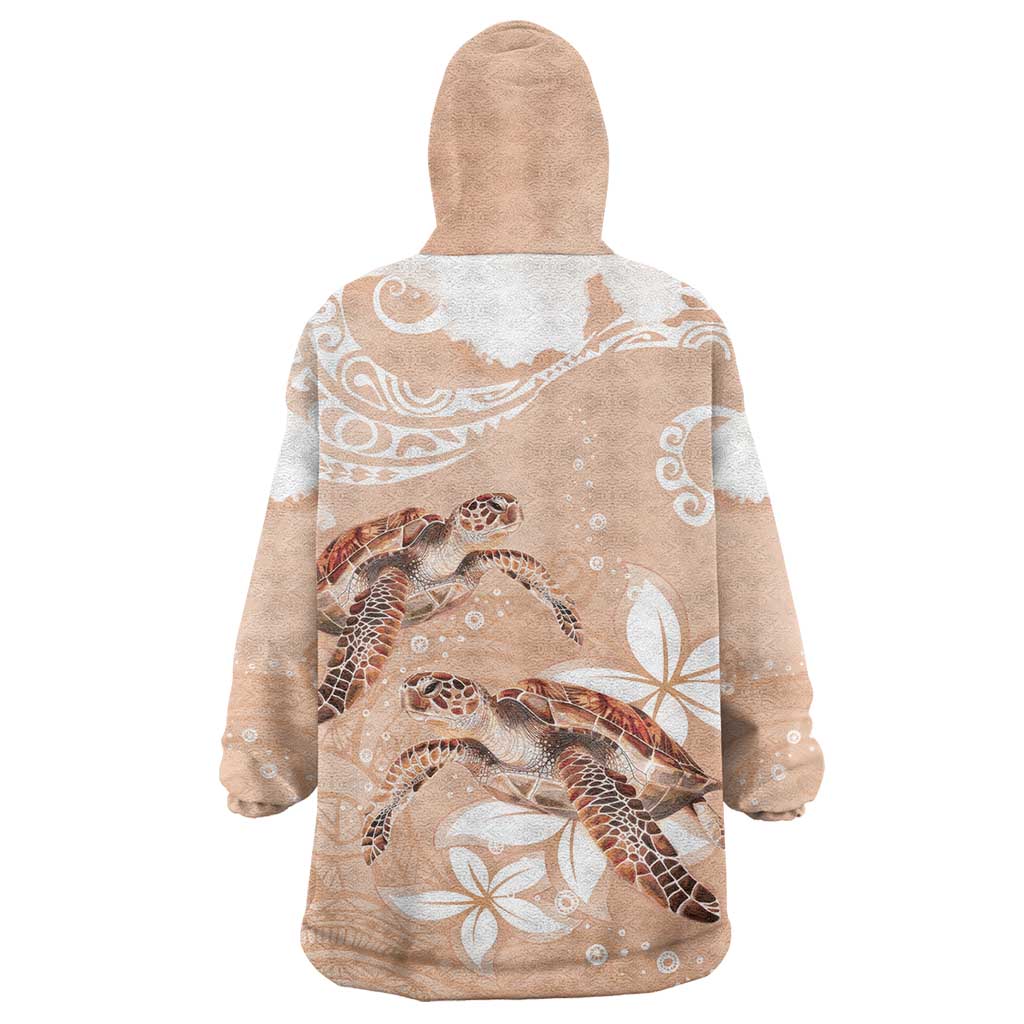 Happy Valentine's Day Polynesia Wearable Blanket Hoodie SeaTurtle Couple Polynesian - Desert Sand Color