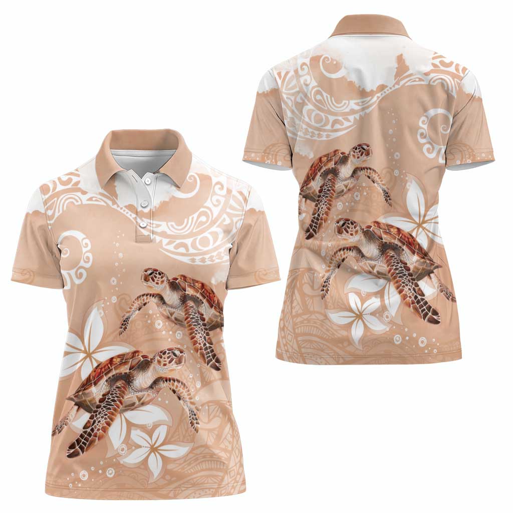 Happy Valentine's Day Polynesia Women Polo Shirt SeaTurtle Couple Polynesian - Desert Sand Color