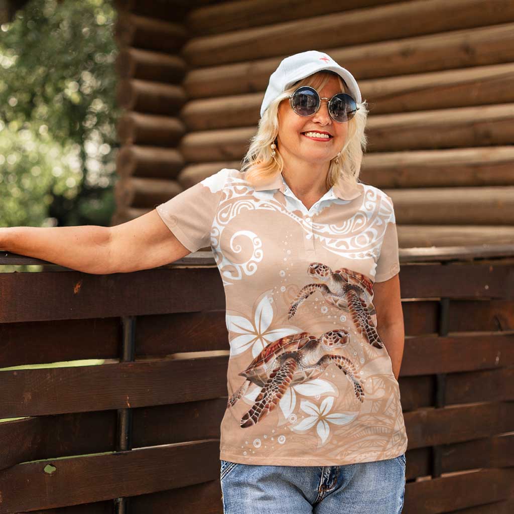 Happy Valentine's Day Polynesia Women Polo Shirt SeaTurtle Couple Polynesian - Desert Sand Color