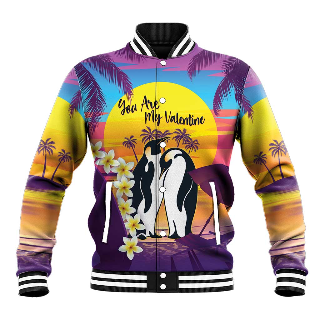 Hawaii Penguin Couple Baseball Jacket You Are My Valentine - Tropical Sunset Vibes