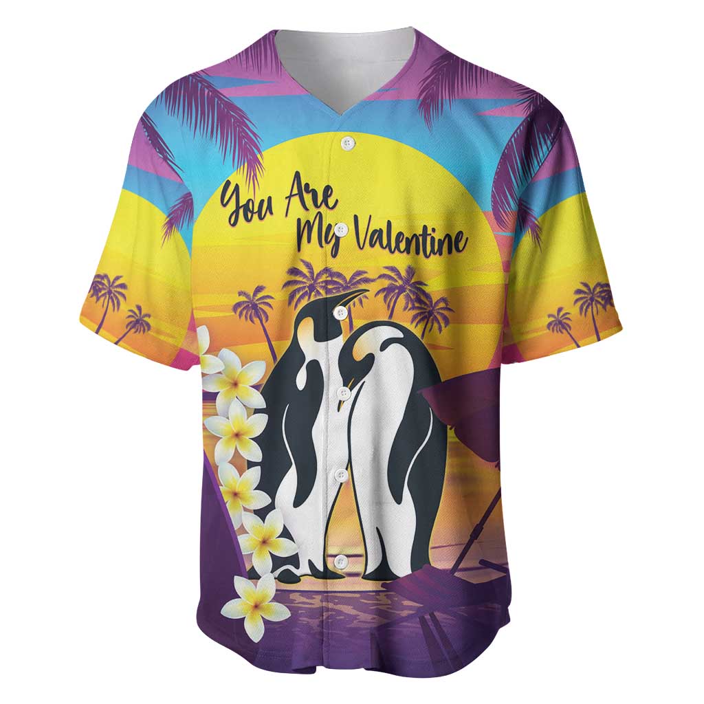 Hawaii Penguin Couple Baseball Jersey You Are My Valentine - Tropical Sunset Vibes