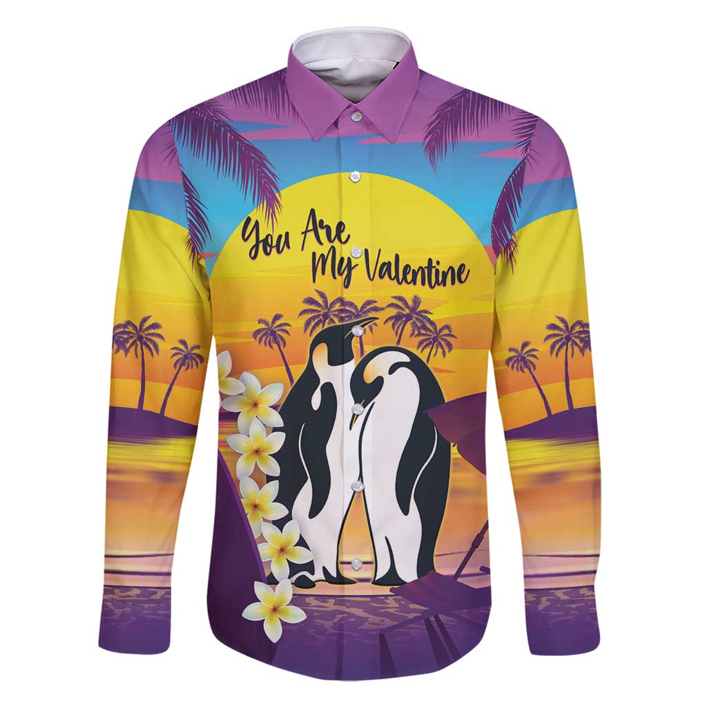 Hawaii Penguin Couple Family Matching Long Sleeve Bodycon Dress and Hawaiian Shirt You Are My Valentine - Tropical Sunset Vibes