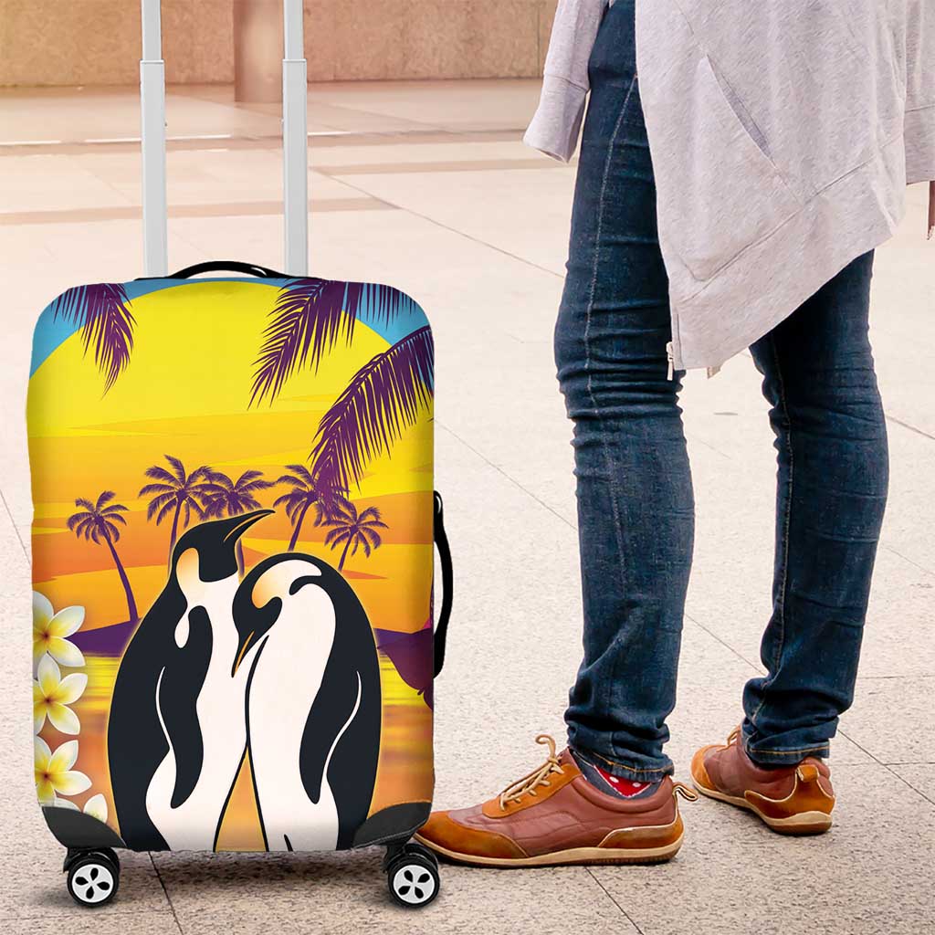 Hawaii Penguin Couple Luggage Cover You Are My Valentine - Tropical Sunset Vibes