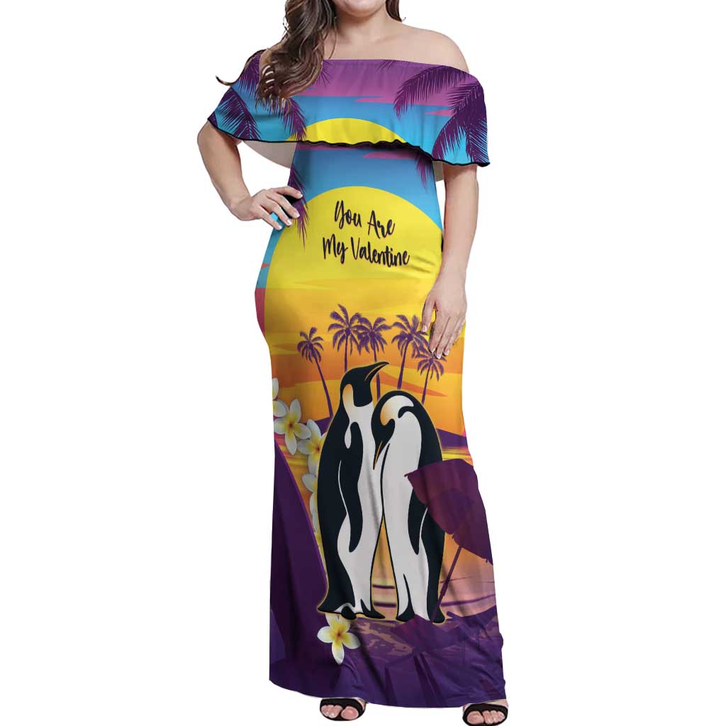 Hawaii Penguin Couple Off Shoulder Maxi Dress You Are My Valentine - Tropical Sunset Vibes