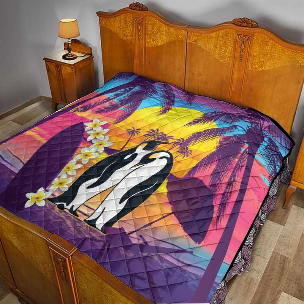 Hawaii Penguin Couple Quilt You Are My Valentine - Tropical Sunset Vibes