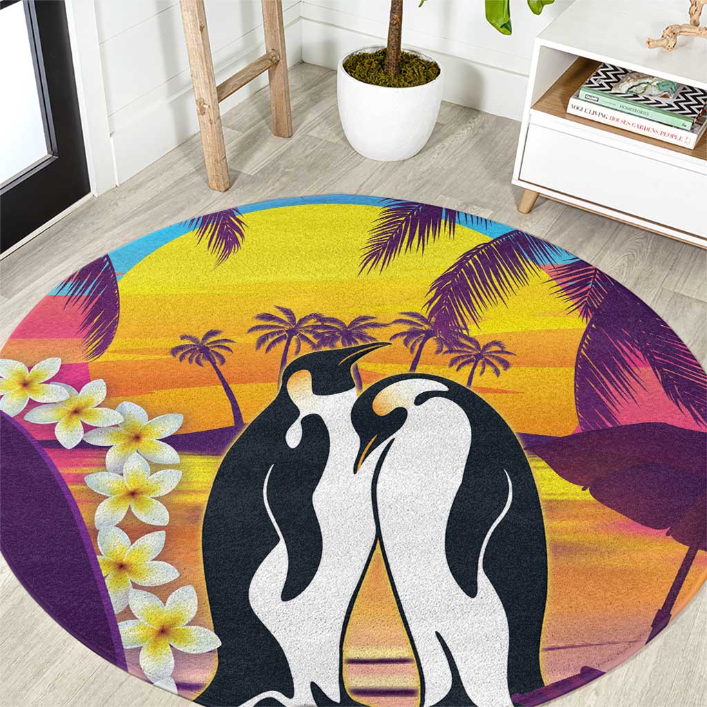 Hawaii Penguin Couple Round Carpet You Are My Valentine - Tropical Sunset Vibes