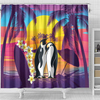 Hawaii Penguin Couple Shower Curtain You Are My Valentine - Tropical Sunset Vibes