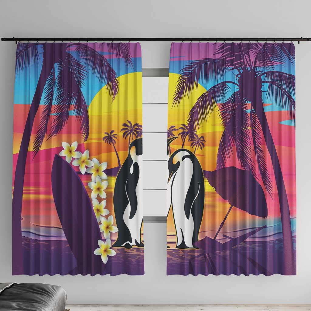 Hawaii Penguin Couple Window Curtain You Are My Valentine - Tropical Sunset Vibes