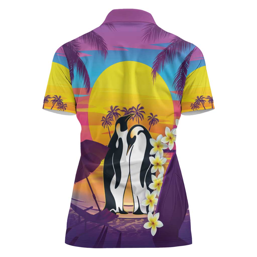 Hawaii Penguin Couple Women Polo Shirt You Are My Valentine - Tropical Sunset Vibes LT14 - Polynesian Pride