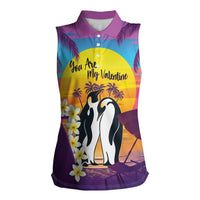 Hawaii Penguin Couple Women Sleeveless Polo Shirt You Are My Valentine - Tropical Sunset Vibes LT14 Female Purple - Polynesian Pride