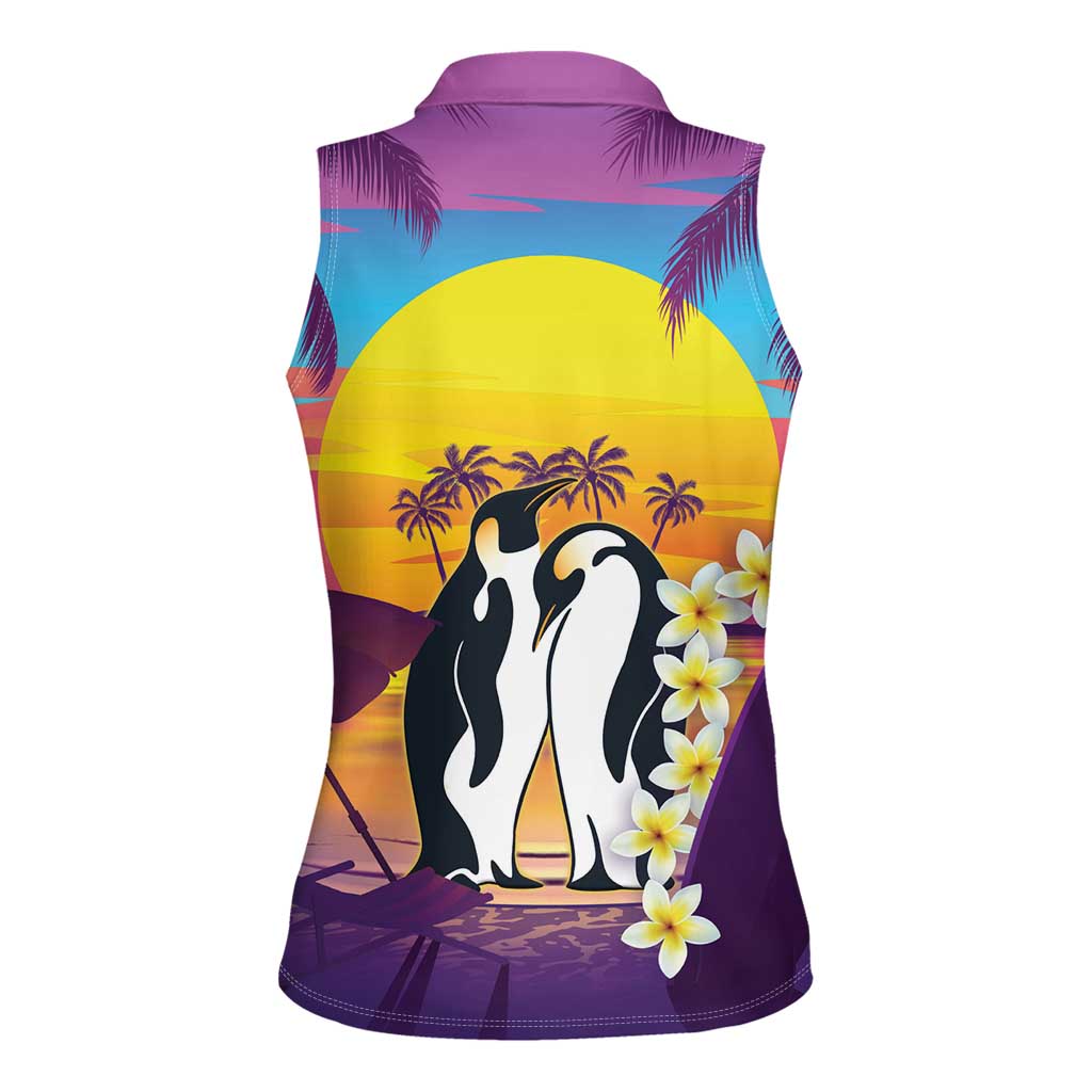 Hawaii Penguin Couple Women Sleeveless Polo Shirt You Are My Valentine - Tropical Sunset Vibes LT14 - Polynesian Pride