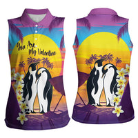 Hawaii Penguin Couple Women Sleeveless Polo Shirt You Are My Valentine - Tropical Sunset Vibes LT14 - Polynesian Pride