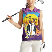 Hawaii Penguin Couple Women Sleeveless Polo Shirt You Are My Valentine - Tropical Sunset Vibes LT14 - Polynesian Pride