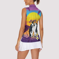 Hawaii Penguin Couple Women Sleeveless Polo Shirt You Are My Valentine - Tropical Sunset Vibes LT14 - Polynesian Pride